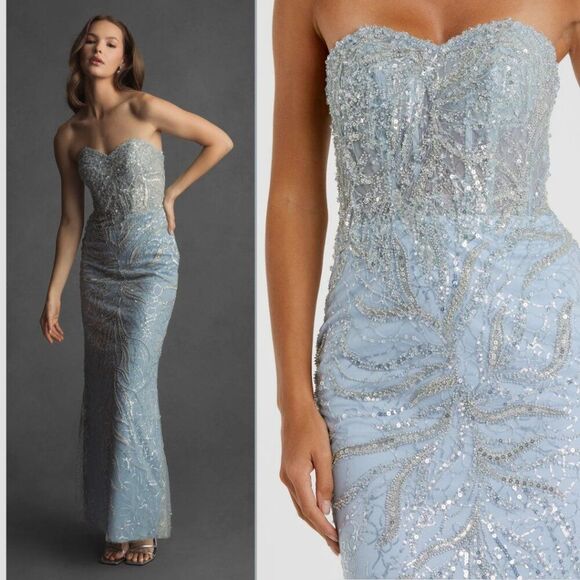 Mac Duggal 20544 Size 8 Light Blue Strapless Embellished Trumpet Gown Maxi Dress - Picture 1 of 6